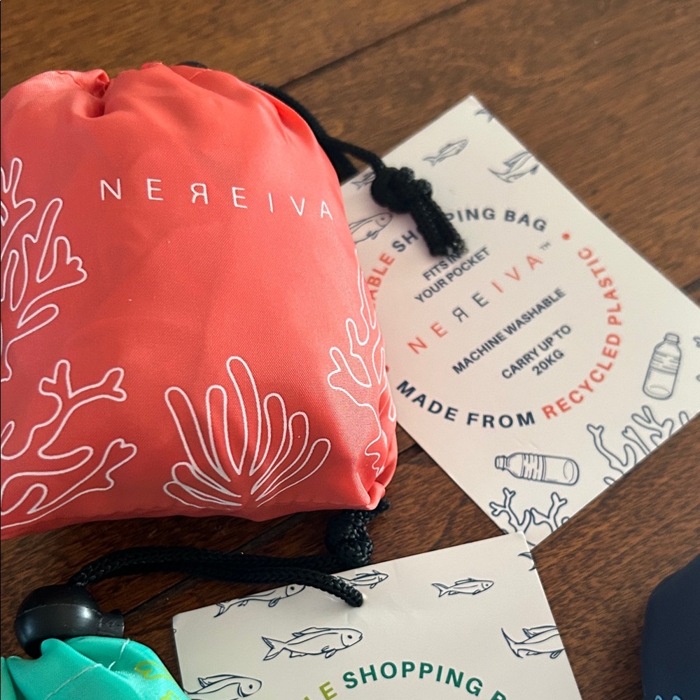 Reusable Shopping Bag Set - Coral, Teal, and Navy - Picture 5 of 6